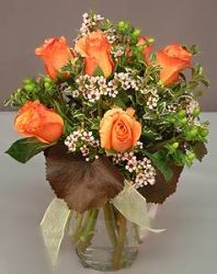 Vase of Orange Roses